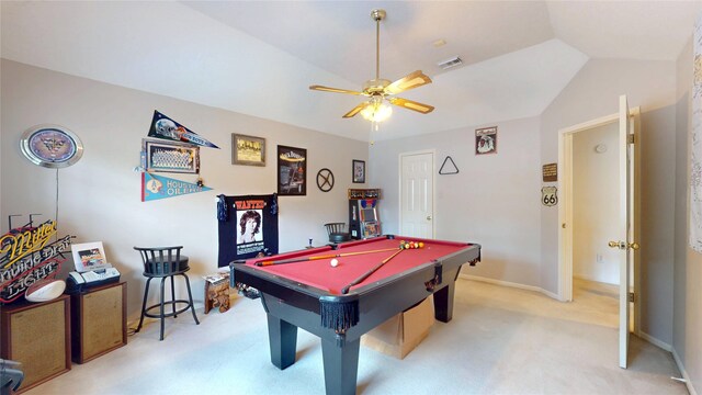 12934 Bristol Berry Dr, Cypress, TX 77429 - game room featuring a ceiling fan, light carpet, pool table, and baseboards