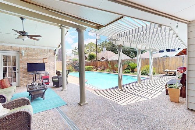 12934 Bristol Berry Dr, Cypress, TX 77429 - view of patio featuring a pergola, a ceiling fan, and a fenced backyard