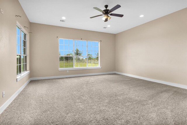 1650 Winding Canyon Ct, Katy, TX 77493 - empty room featuring a ceiling fan, recessed lighting, baseboards, visible vents, and carpet floors