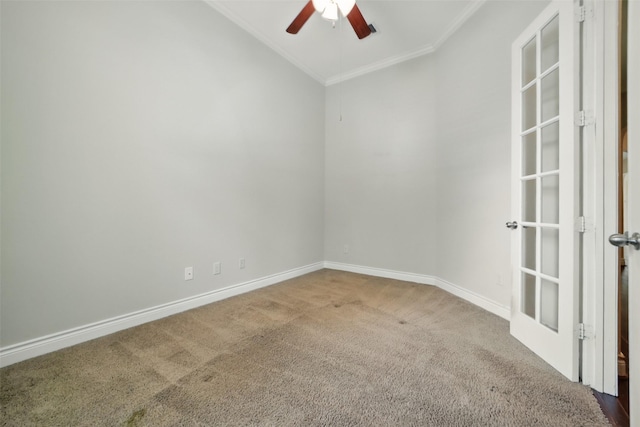 2106 Wild Peregrine Cir, Katy, TX 77494 - carpeted empty room with ornamental molding, a ceiling fan, lofted ceiling, and baseboards
