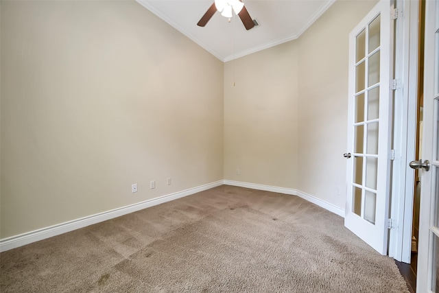 2106 Wild Peregrine Cir, Katy, TX 77494 - spare room with crown molding, carpet, a ceiling fan, and lofted ceiling