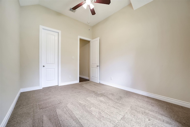 2106 Wild Peregrine Cir, Katy, TX 77494 - unfurnished bedroom featuring vaulted ceiling, carpet flooring, and a ceiling fan