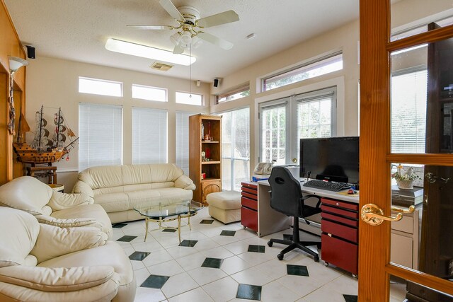 3222 Mossy Elm Ct, Houston, TX 77059 - office featuring healthy amount of natural light, a ceiling fan, and light tile patterned floors