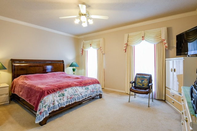 3222 Mossy Elm Ct, Houston, TX 77059 - carpeted bedroom with crown molding, baseboards, and ceiling fan