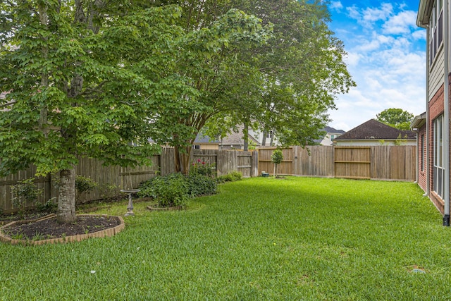 view of yard with a fenced backyard