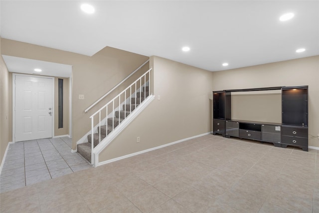 14911 Wunderlich Dr Unit 609, Houston, TX 77069 - interior space featuring baseboards, stairs, tile patterned floors, and recessed lighting