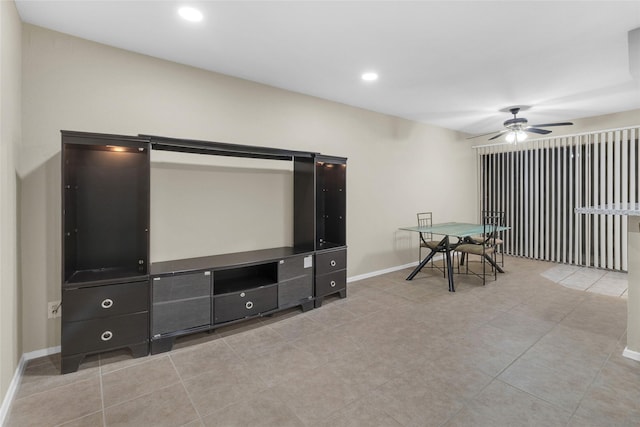14911 Wunderlich Dr Unit 609, Houston, TX 77069 - living area with a ceiling fan, tile patterned flooring, recessed lighting, and baseboards