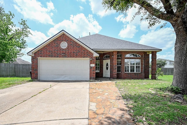 21111 Diamond Rock Ct, Katy, TX 77449 - view of front facade with brick siding, driveway, a garage, and roof with shingles
