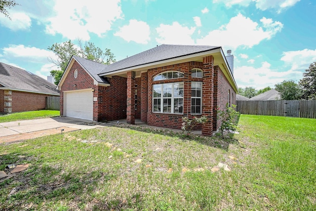 21111 Diamond Rock Ct, Katy, TX 77449 - view of front of home with brick siding, a chimney, concrete driveway, and an attached garage