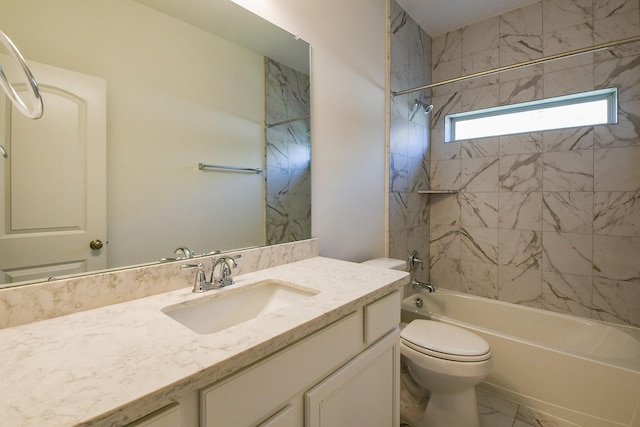 7634 Wrightwood Dr, Pasadena, TX 77505 - full bath with toilet,  shower combination, vanity, and marble finish floor