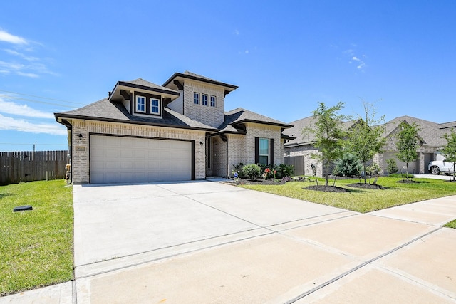 7634 Wrightwood Dr, Pasadena, TX 77505 - view of front of house featuring fence, concrete driveway, a front lawn, and brick siding