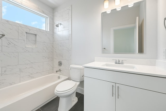 3313 Baer St, Houston, TX 77020 - full bathroom with toilet, vanity, shower / bathtub combination, and tile patterned flooring