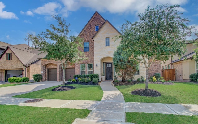 10610 Grace Hollow Dr, Cypress, TX 77433 - view of front of property with brick siding, concrete driveway, fence, and a front yard