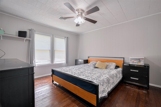161281/2 Ridlon St, Channelview, TX 77530 - bedroom featuring dark wood finished floors, crown molding, ceiling fan, and baseboards