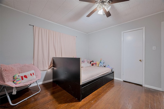161281/2 Ridlon St, Channelview, TX 77530 - bedroom featuring ornamental molding, hardwood / wood-style flooring, baseboards, and ceiling fan