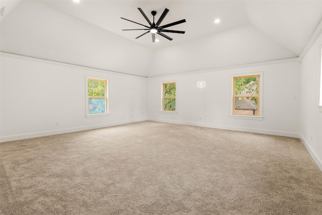5502 Graystone Ln, Houston, TX 77069 - empty room with lofted ceiling, carpet, a ceiling fan, and recessed lighting