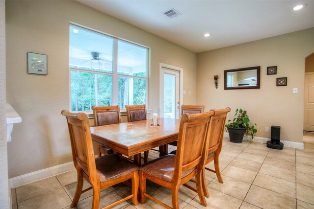 1634 Topaz Trl, Willis, TX 77378 - dining area featuring baseboards, light tile patterned floors, recessed lighting, and a ceiling fan