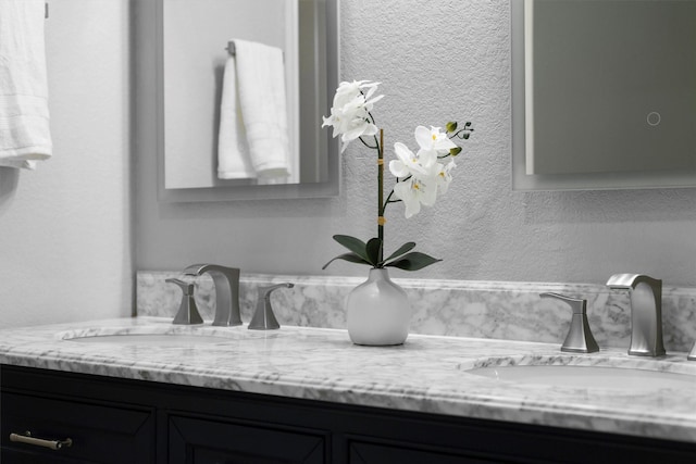 interior details with double vanity and a sink