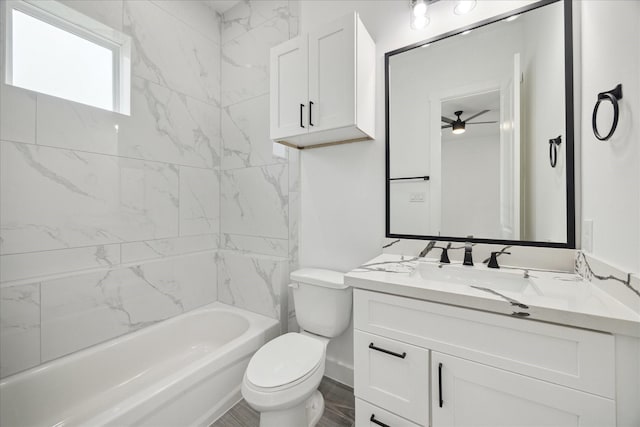 10935 Brookeshire Chase Ln, Houston, TX 77043 - full bath featuring ceiling fan, toilet, vanity, and tub / shower combination