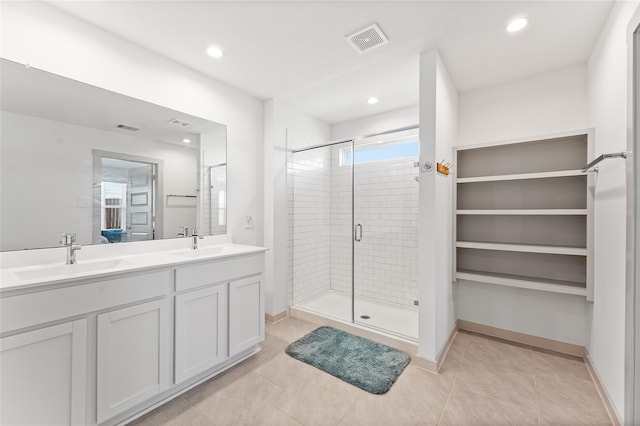 30102 Reagans Ranch Dr, Katy, TX 77494 - full bathroom featuring a sink, a stall shower, visible vents, and recessed lighting