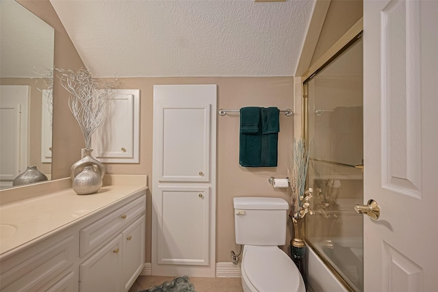 122 Marble Staff Ct, Houston, TX 77069 - bathroom with a textured ceiling, toilet, vanity, combined bath / shower with glass door, and tile patterned flooring