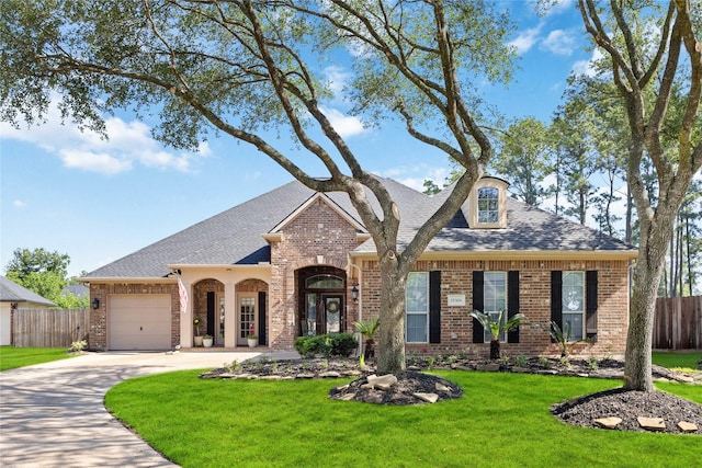 15306 Clearhaven Ct, Cypress, TX 77429 - view of front facade with a garage, fence, a front lawn, brick siding, and driveway