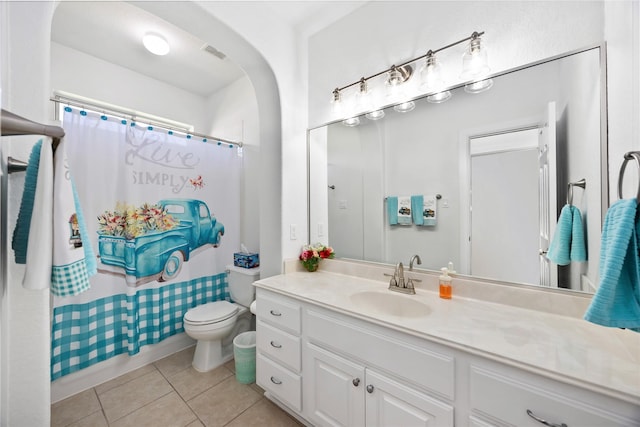 15306 Clearhaven Ct, Cypress, TX 77429 - full bath with toilet, visible vents, a shower with shower curtain, tile patterned flooring, and vanity