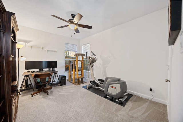 15306 Clearhaven Ct, Cypress, TX 77429 - exercise room featuring baseboards, ceiling fan, and carpet floors