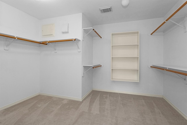 spacious closet with visible vents and carpet floors