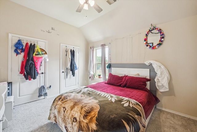 13921 Pebble Falls Ln, Pearland, TX 77584 - carpeted bedroom featuring vaulted ceiling, ceiling fan, and baseboards