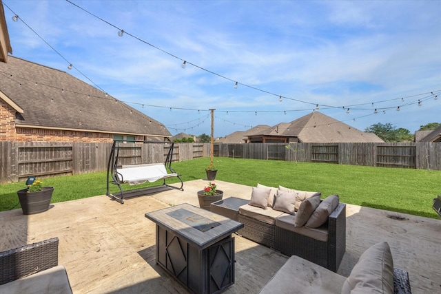 13921 Pebble Falls Ln, Pearland, TX 77584 - view of patio with an outdoor living space with a fire pit