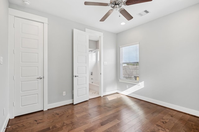334 Yale Oaks Ln, Houston, TX 77091 - unfurnished bedroom with baseboards, wood finished floors, recessed lighting, and a ceiling fan