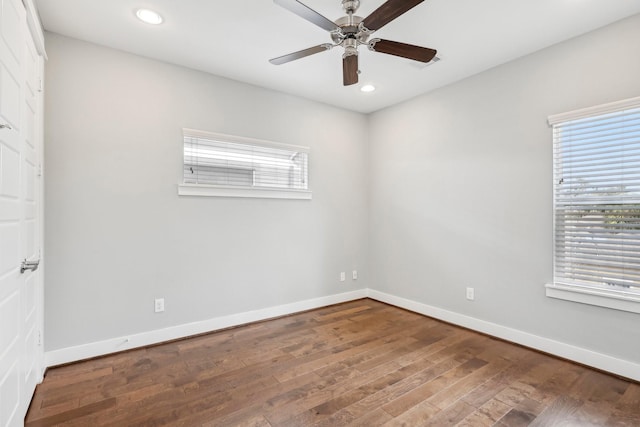 334 Yale Oaks Ln, Houston, TX 77091 - unfurnished room featuring a ceiling fan, wood finished floors, recessed lighting, and baseboards