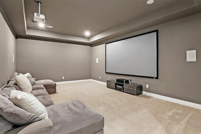23907 Birchwood Lake Ln, Katy, TX 77493 - home theater with carpet floors, baseboards, recessed lighting, and a raised ceiling