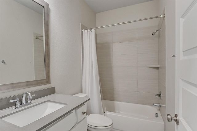 23907 Birchwood Lake Ln, Katy, TX 77493 - bathroom featuring toilet, shower / tub combo with curtain, and vanity