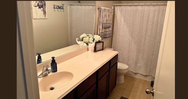 bathroom featuring toilet, tile patterned flooring, and vanity