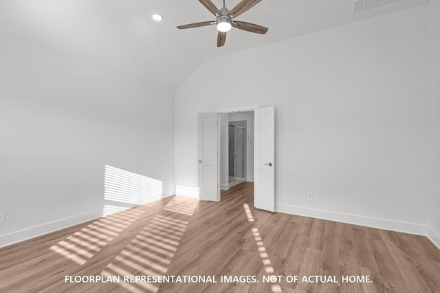 5042 Celestial Ct, La Marque, TX 77563 - spare room with ceiling fan, wood finished floors, baseboards, lofted ceiling, and recessed lighting