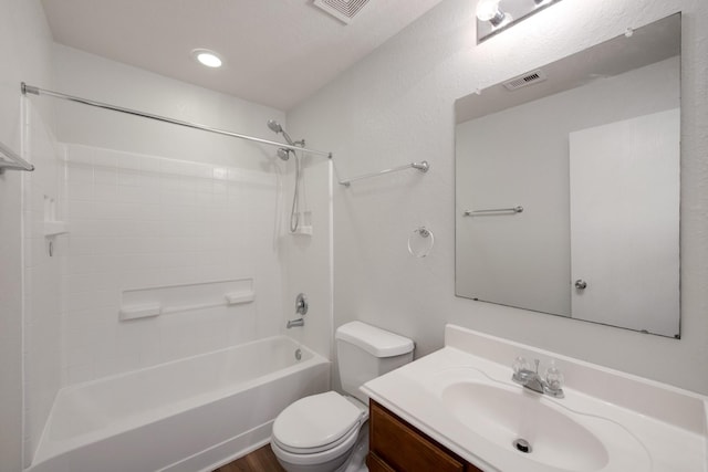 15319 Sableton Crest Ln, Cypress, TX 77429 - bathroom featuring toilet, washtub / shower combination, vanity, and visible vents