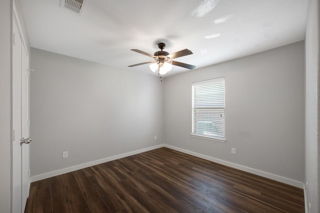 15319 Sableton Crest Ln, Cypress, TX 77429 - spare room featuring baseboards, ceiling fan, visible vents, and dark wood-type flooring