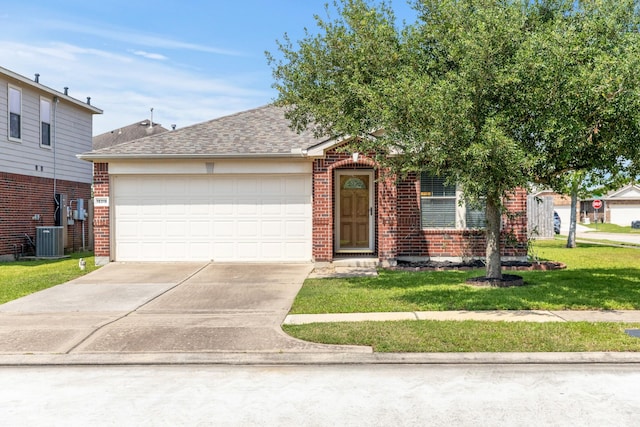 15319 Sableton Crest Ln, Cypress, TX 77429 - view of front of house featuring concrete driveway, brick siding, a front yard, and a garage