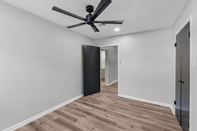 213 Westview Dr, Sealy, TX 77474 - unfurnished bedroom with light wood finished floors, recessed lighting, and ceiling fan