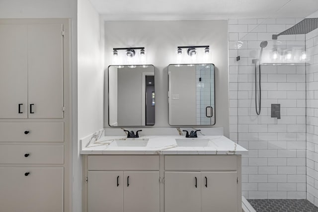 213 Westview Dr, Sealy, TX 77474 - full bathroom featuring a stall shower and double vanity