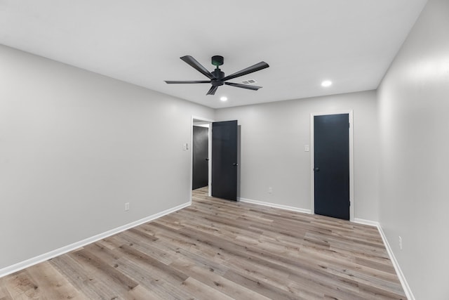 213 Westview Dr, Sealy, TX 77474 - unfurnished bedroom featuring light wood-type flooring, recessed lighting, and ceiling fan