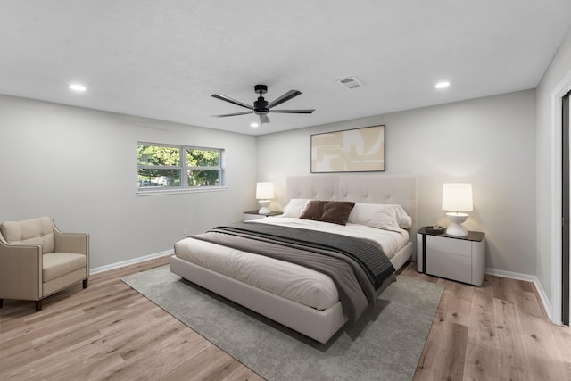 213 Westview Dr, Sealy, TX 77474 - bedroom with light wood-style floors, recessed lighting, and a ceiling fan