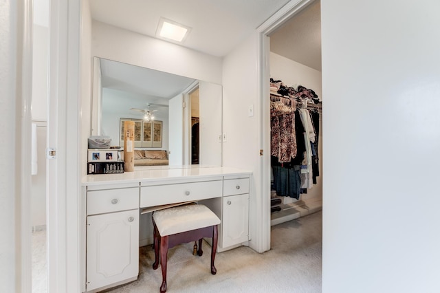 bathroom featuring vanity and a walk in closet