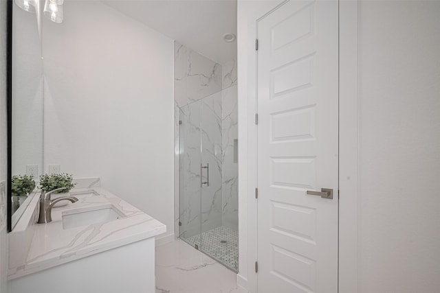 7307 W Knoll St, Houston, TX 77028 - full bathroom with a sink, double vanity, a marble finish shower, and marble finish floor