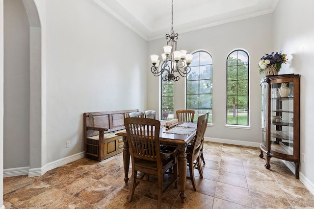 8483 Majestic Lake Ct, Montgomery, TX 77316 - dining space with a chandelier, arched walkways, baseboards, and plenty of natural light