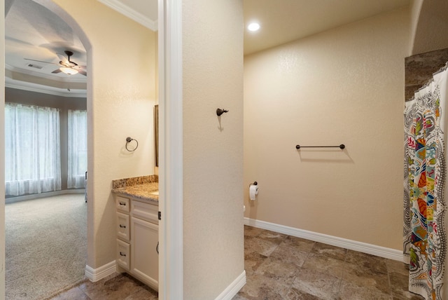 8483 Majestic Lake Ct, Montgomery, TX 77316 - full bath featuring crown molding, a ceiling fan, baseboards, and vanity