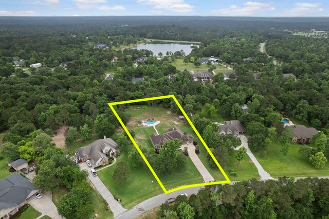 8483 Majestic Lake Ct, Montgomery, TX 77316 - aerial view with a water view and a forest view
