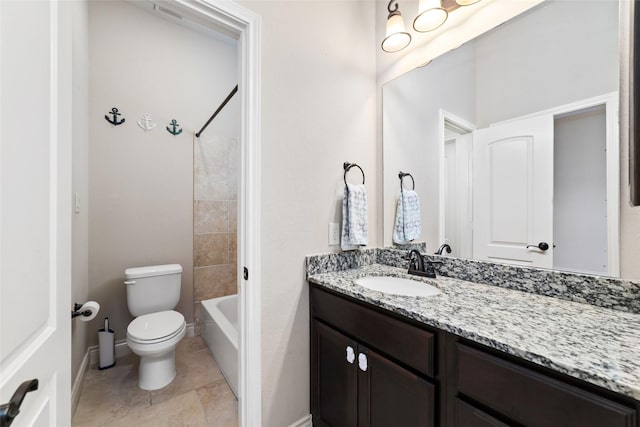 18538 Wade Creek Ln, Cypress, TX 77433 - bathroom featuring toilet, vanity, visible vents, tile patterned floors, and shower / bath combination